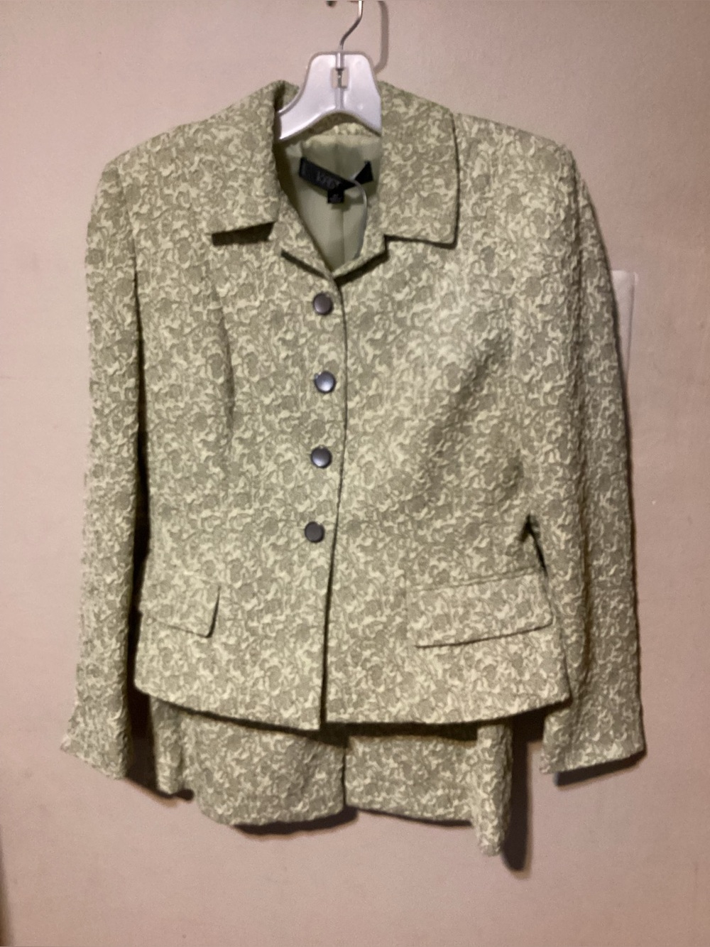 Women’s Pale & Olive Green Textured Fabric Skirt Suit by Kasper Size  2